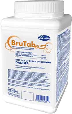 Brutab6s disinfectant concentrate tablets in tub