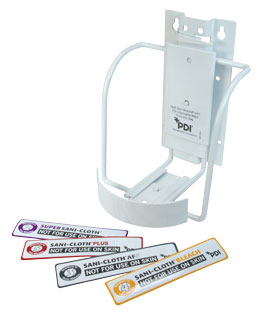 Sani-Bracket for Surface Wipes Canisters with labels