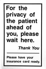 Privacy and Insurance Sign for Chrome Stand