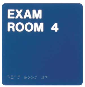 Custom ADA Braille Sign 6 inches by 6 inches Exam Room in Navy