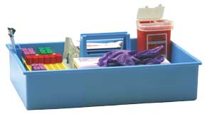 Blue phlebotomy tray full