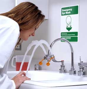 Eyewash Supplemental Emergency Station in use