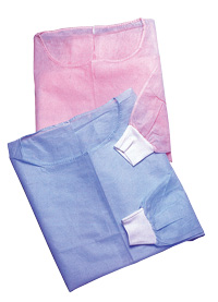 Pink and Blue Isolation Gowns with knit cuffs