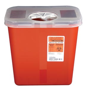 2 Gallon Red Sharps Container with auto drop lid