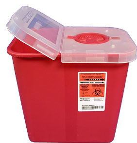 2 Gallon Red Sharps Container with Hinged lid