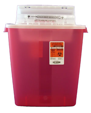 3 Gallon Red Sharps Container with Mailbox Lid