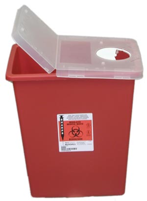 8 Gallon Red Sharps Container with Lid Hinged