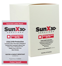 SunX SPF30+ Sunscreen Lotion Pouches in Clamshell Dispenser